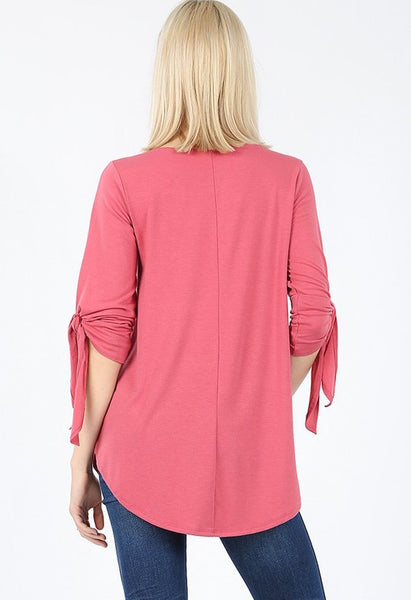 All Tied Up Half Sleeve Top with Tie Detail in Rose - Essentially Elegant 