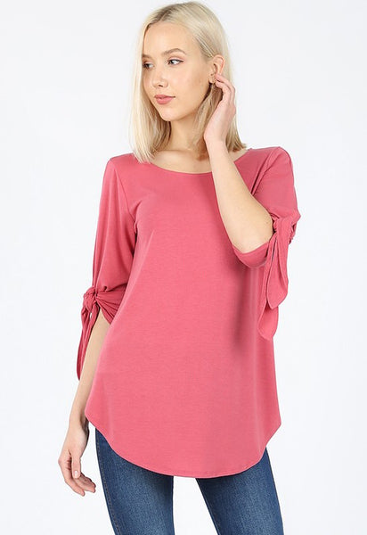 All Tied Up Half Sleeve Top with Tie Detail in Rose - Essentially Elegant 