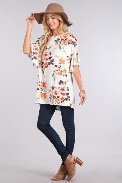 Step Into Spring Ivory and Floral Knit Top with Bell Sleeves - Essentially Elegant 
