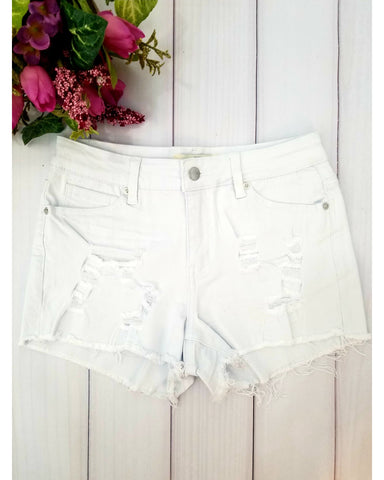 Hammer Jeans Distressed Jean Shorts with Frayed Hem - White - Essentially Elegant 