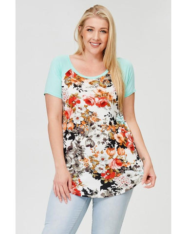 Lost in the Moment Floral Print and Mint Short Sleeve Top - Essentially Elegant 