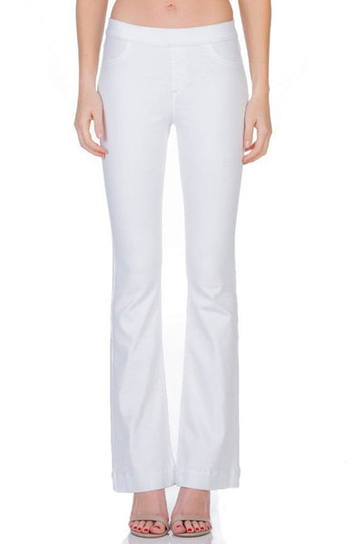Cello Mid Rise Pull On Deluxe Comfort Flare Jeans - White - Petite - Essentially Elegant 