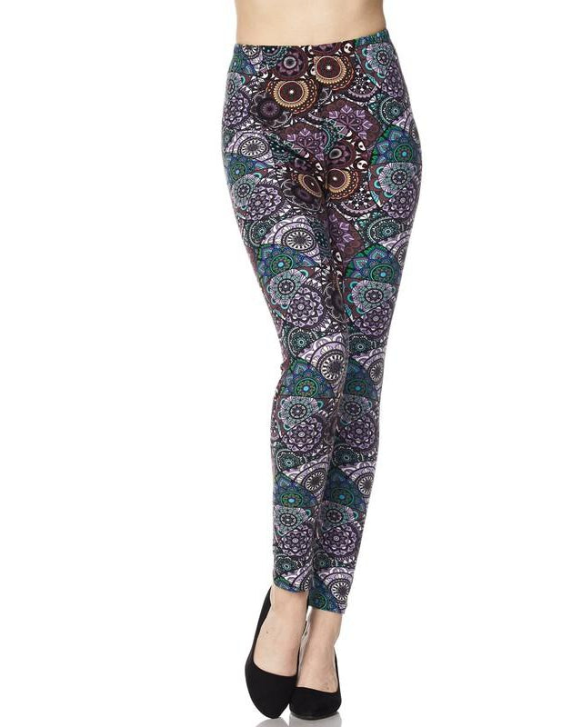 Purple and Turquoise Geometric Pattern Butter Soft Print Leggings - Essentially Elegant 