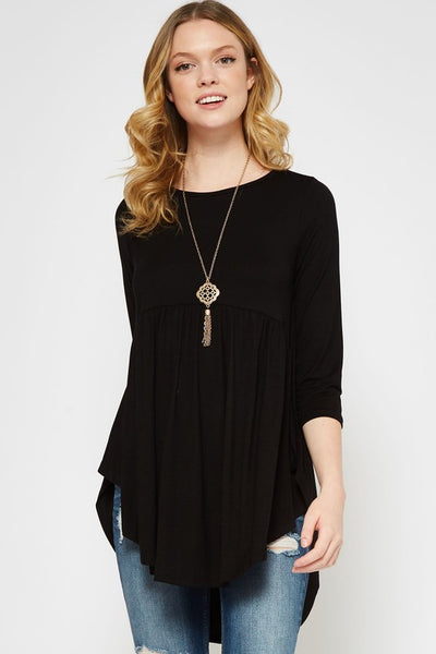 Black Babydoll 3/4 Sleeve Tunic Top – Essentially Elegant