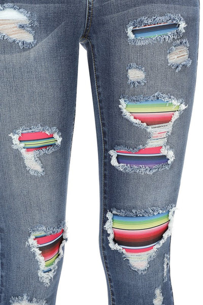 Judy Blue Mid Rise Serape Patch Crop Skinny Jeans - Essentially Elegant 