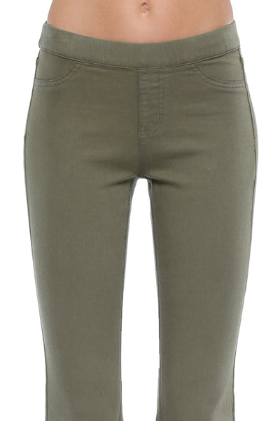 New Arrival!! Cello Mid Rise Pull On Deluxe Comfort Flare Olive Jeans - Military Wash - Essentially Elegant 