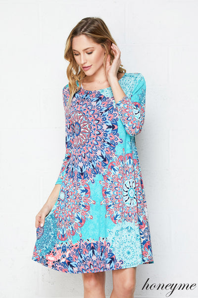 Jaded Heart Bold Print Swing Dress with 3/4 Sleeves and Pockets ...