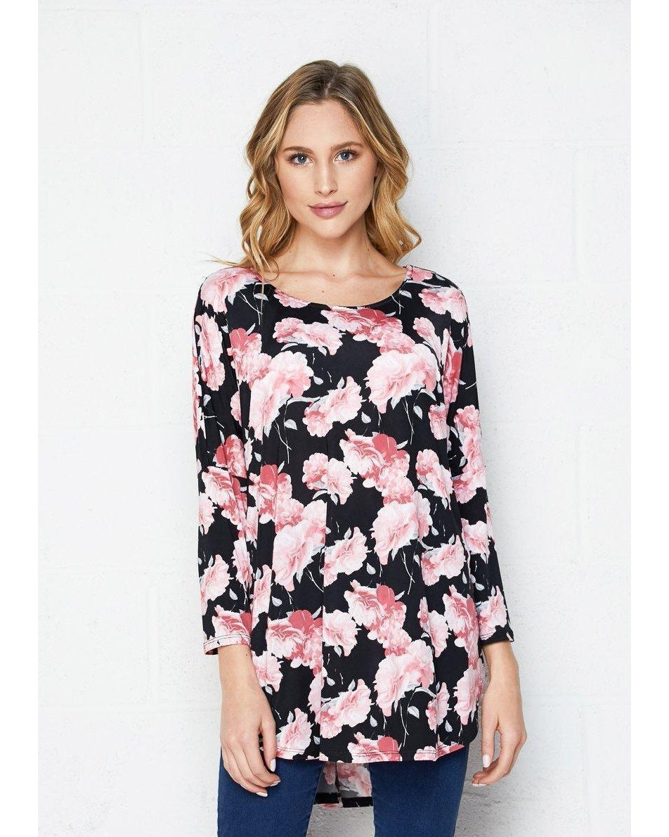 One and Only Black and Floral Print Dolman Top - Essentially Elegant 
