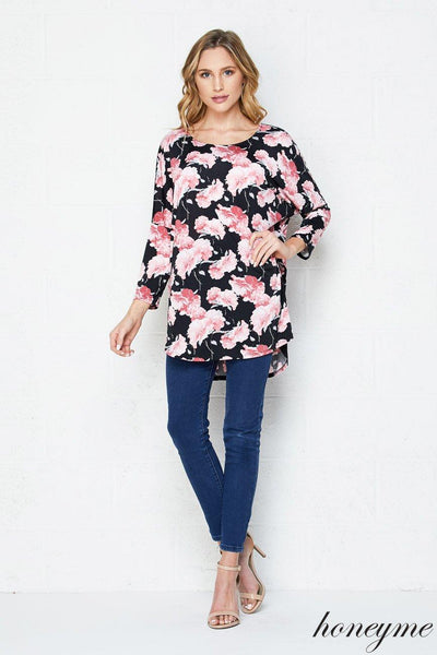 One and Only Black and Floral Print Dolman Top - Essentially Elegant 
