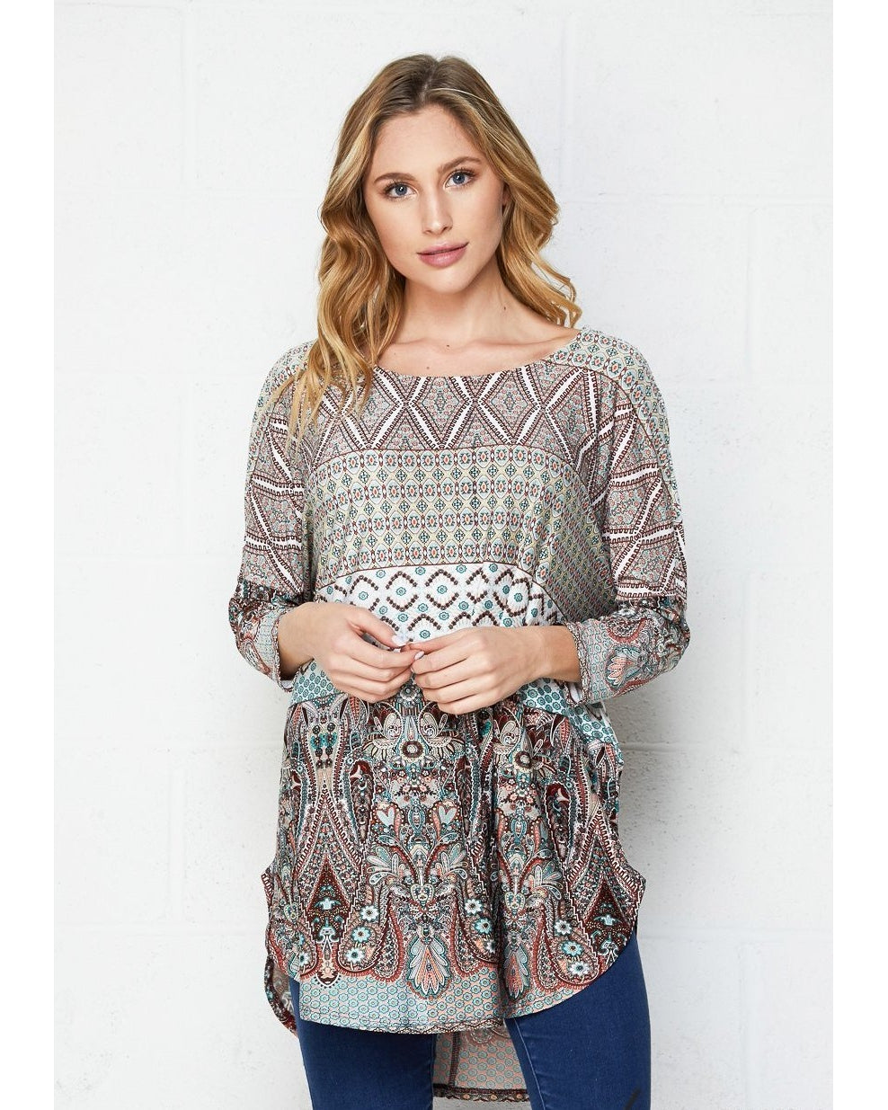 Out Of Sight Print Dolman Top with 3/4 Sleeves - Essentially Elegant 