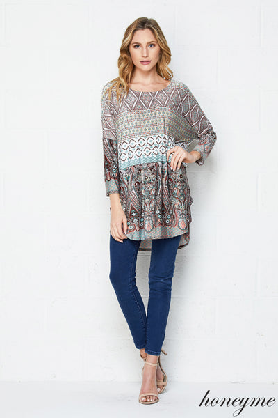 Out Of Sight Print Dolman Top with 3/4 Sleeves - Essentially Elegant 