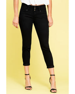 Women's WannaBettaButt Women's Mid-Rise Triple Buttom Cuffed Anklet Jeans - Black - Essentially Elegant 