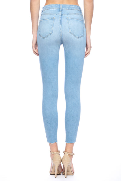 Cello High Rise Exposed Button Light Wash Skinny Jeans