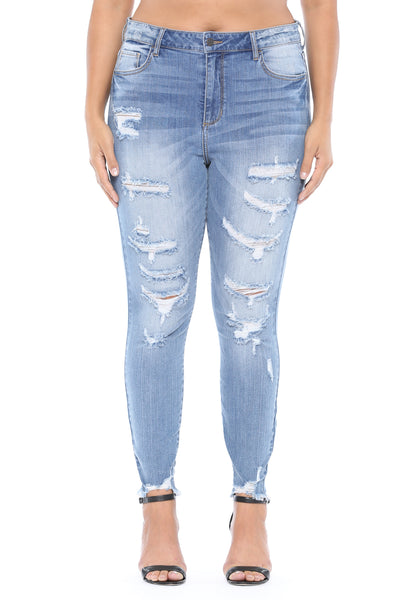 New Arrival!! Cello High Rise Frayed Hem Distressed Crop Skinny - Plus Size