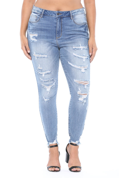 New Arrival!! Cello High Rise Frayed Hem Distressed Crop Skinny - Plus Size