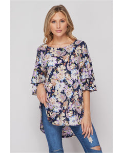 New Arrival! Flower Garden Double Ruffle Sleeve Floral Print Top by HoneyMe
